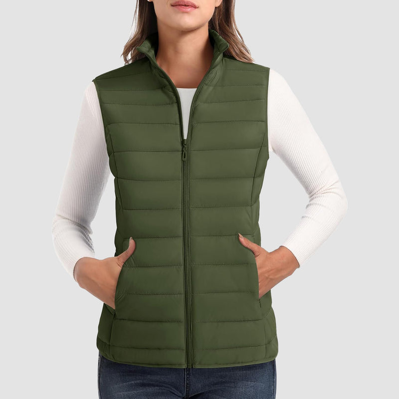 Women's Lightweight Puffer Vest with 4 Pockets & Stand Collar 11
