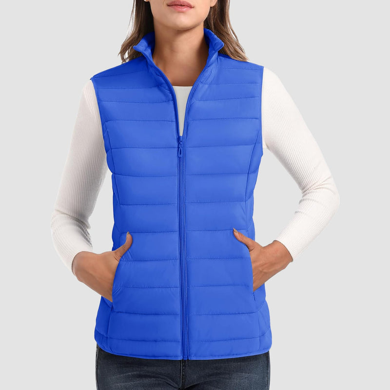 Women's Lightweight Puffer Vest with 4 Pockets & Stand Collar 12