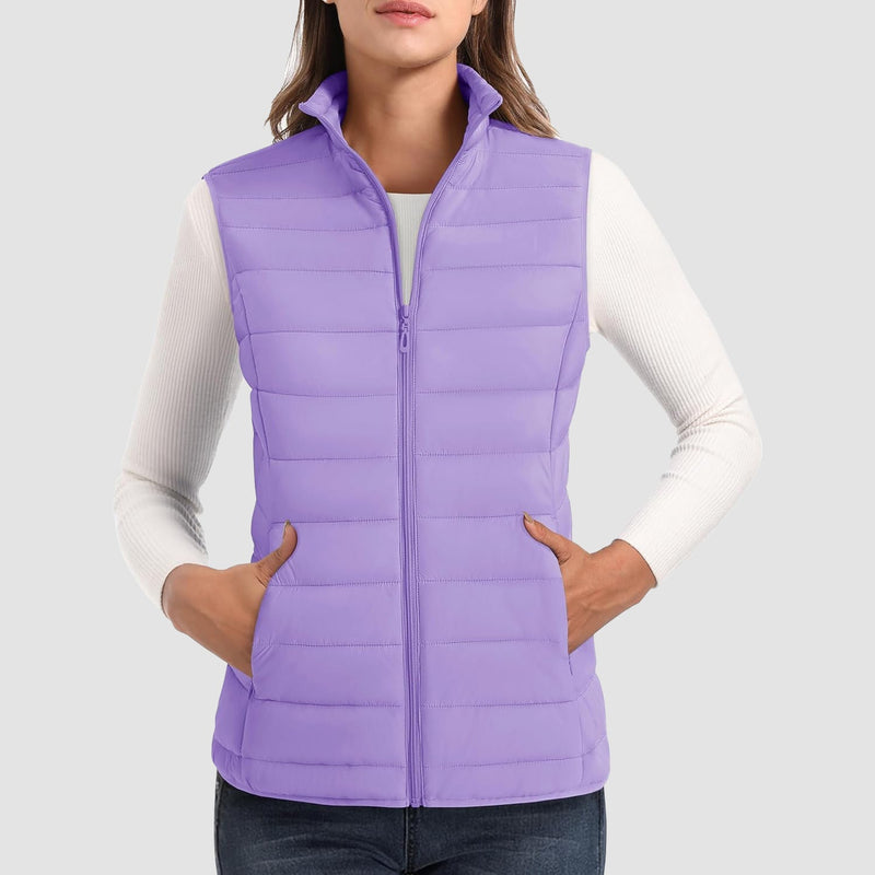 Women's Lightweight Puffer Vest with 4 Pockets & Stand Collar 13