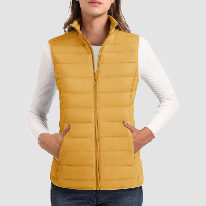 Women's Lightweight Puffer Vest with 4 Pockets & Stand Collar 14
