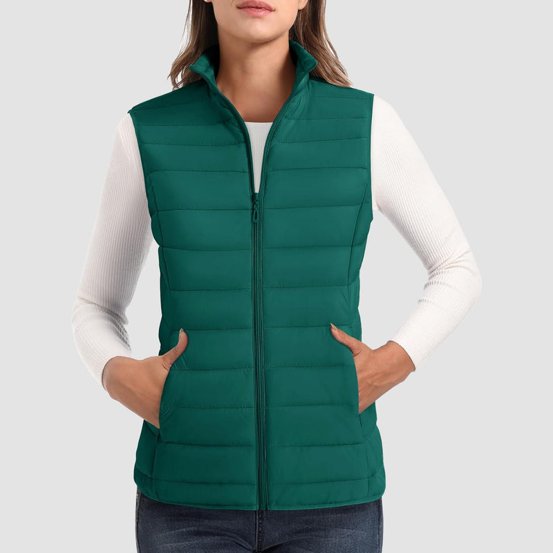 Women's Lightweight Puffer Vest with 4 Pockets & Stand Collar 16