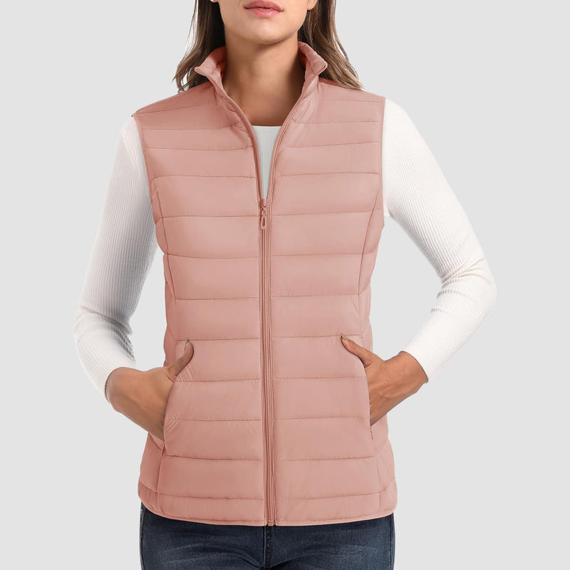 Women's Lightweight Puffer Vest with 4 Pockets & Stand Collar 17