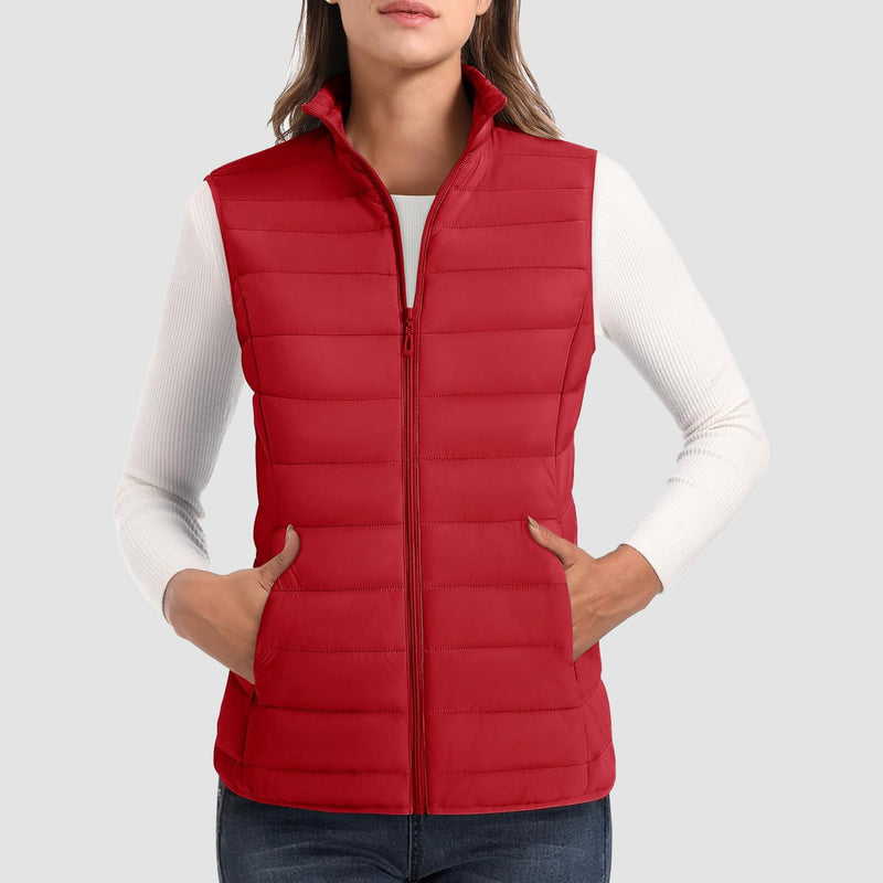 Women's Lightweight Puffer Vest with 4 Pockets & Stand Collar 18