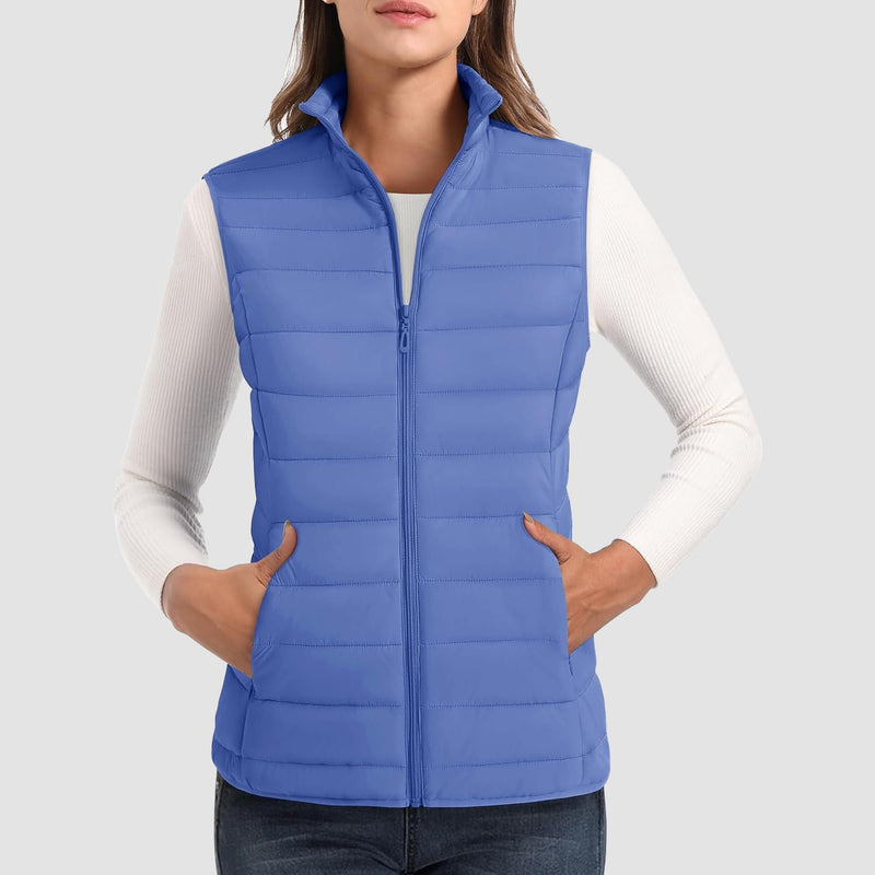 Women's Lightweight Puffer Vest with 4 Pockets & Stand Collar 19