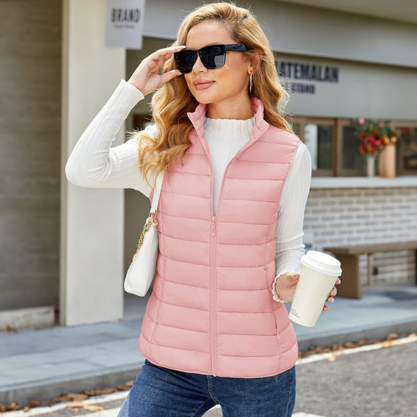 Women's Lightweight Puffer Vest with 4 Pockets & Stand Collar 1