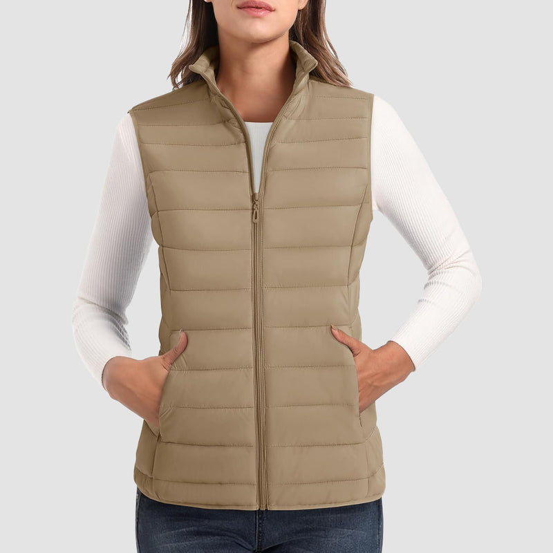 Women's Lightweight Puffer Vest with 4 Pockets & Stand Collar 20