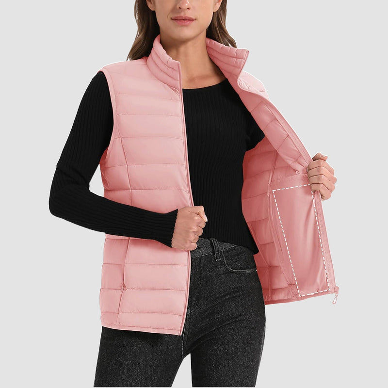 Women's Lightweight Puffer Vest with 4 Pockets & Stand Collar 2