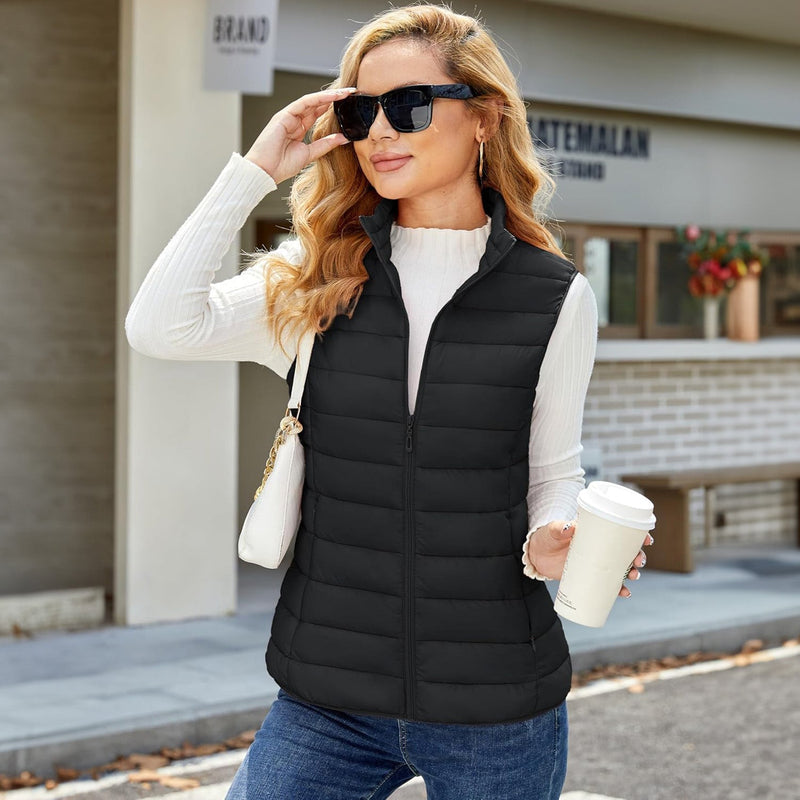 Women's Lightweight Puffer Vest with 4 Pockets & Stand Collar 5
