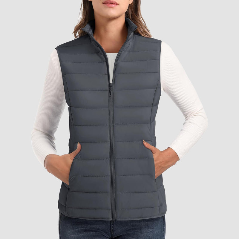 Women's Lightweight Puffer Vest with 4 Pockets & Stand Collar 8