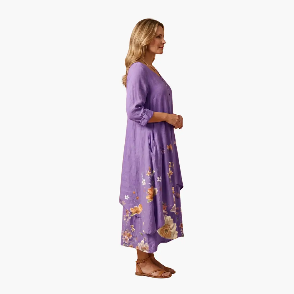 Women's A-Line Dress – Long Sleeve, Side Pockets & Round Neck