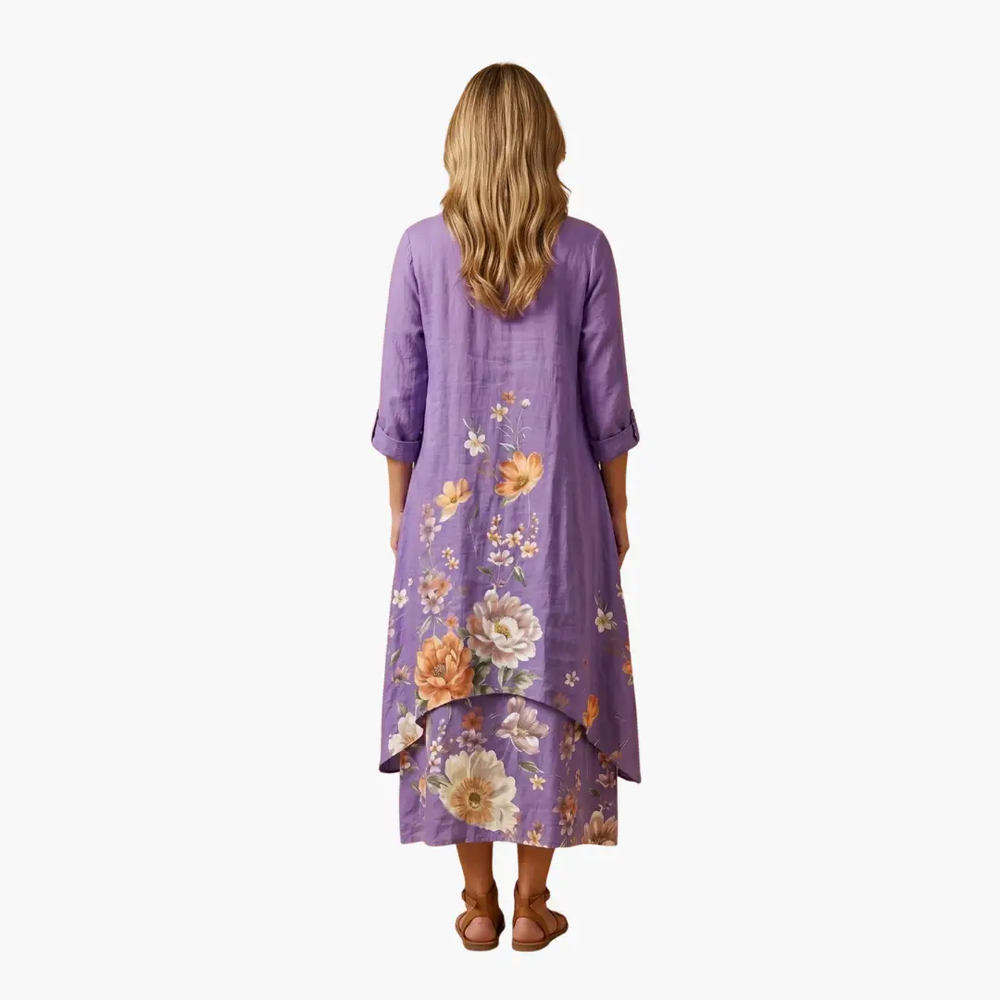 Women's A-Line Dress – Long Sleeve, Side Pockets & Round Neck