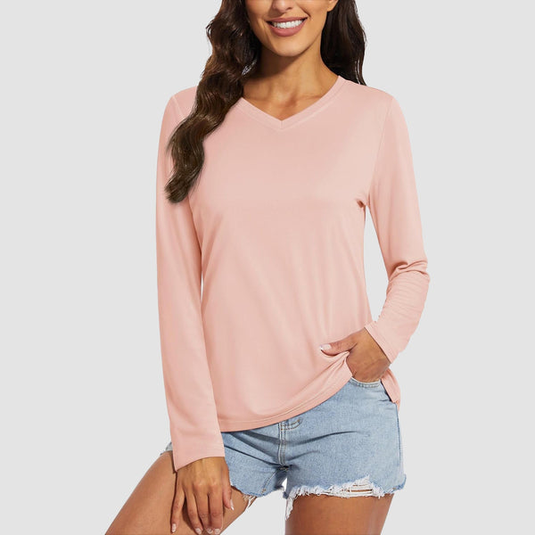 Women's Long Sleeve UPF 50+ V-Neck Hiking & Workout Shirt 0