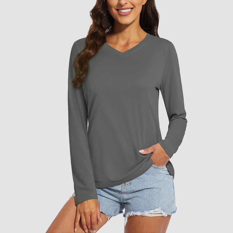 Women's Long Sleeve UPF 50+ V-Neck Hiking & Workout Shirt 11