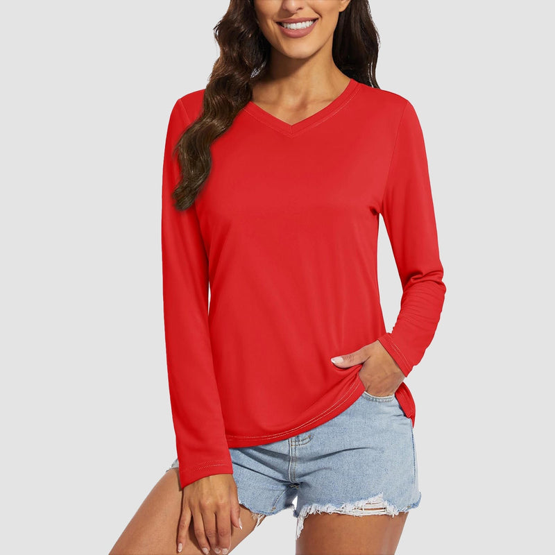 Women's Long Sleeve UPF 50+ V-Neck Hiking & Workout Shirt 13