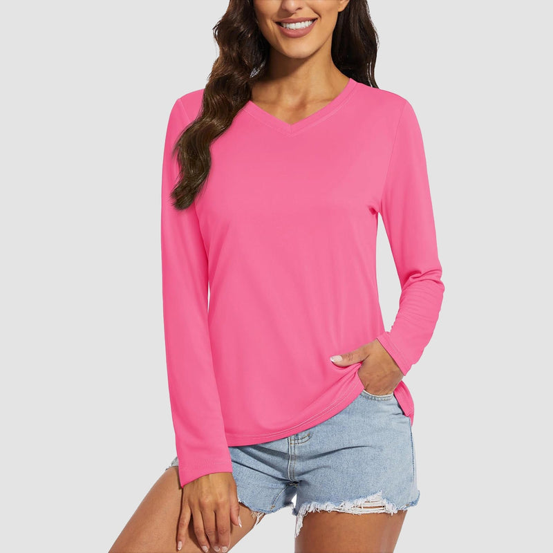 Women's Long Sleeve UPF 50+ V-Neck Hiking & Workout Shirt 15