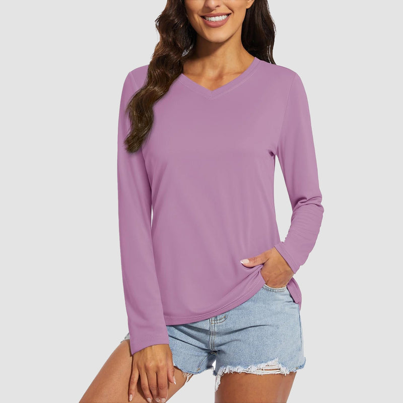 Women's Long Sleeve UPF 50+ V-Neck Hiking & Workout Shirt 21