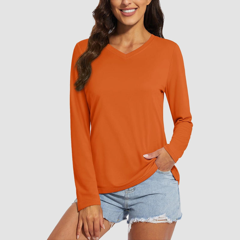 Women's Long Sleeve UPF 50+ V-Neck Hiking & Workout Shirt 22