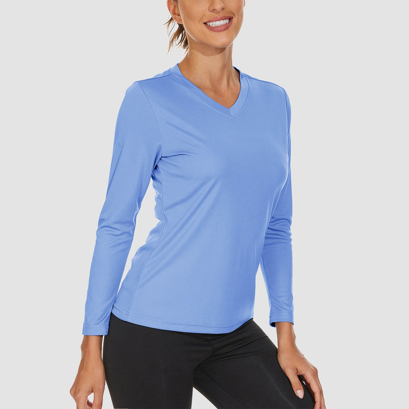 Women's Long Sleeve UPF 50+ V-Neck Hiking & Workout Shirt 23