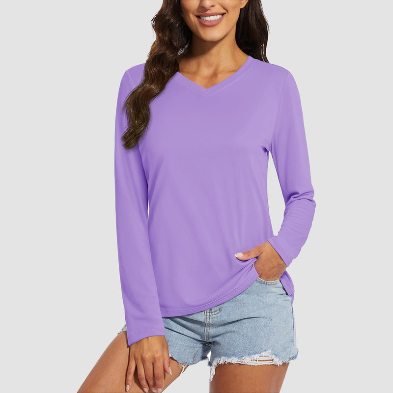 Women's Long Sleeve UPF 50+ V-Neck Hiking & Workout Shirt 9