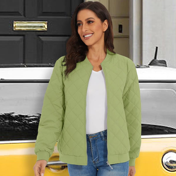 Women's Quilted Bomber Jacket with 2 Zip Pockets 0