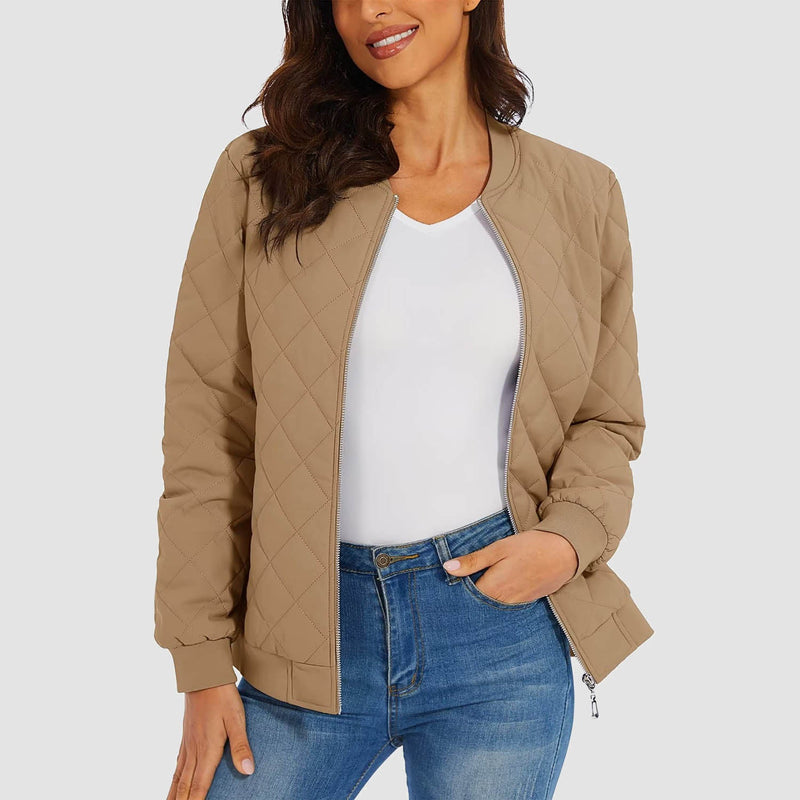 Women's Quilted Bomber Jacket with 2 Zip Pockets 10
