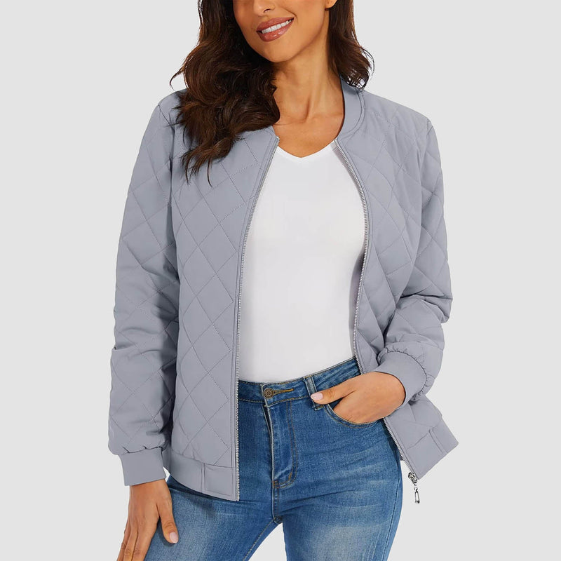 Women's Quilted Bomber Jacket with 2 Zip Pockets 11