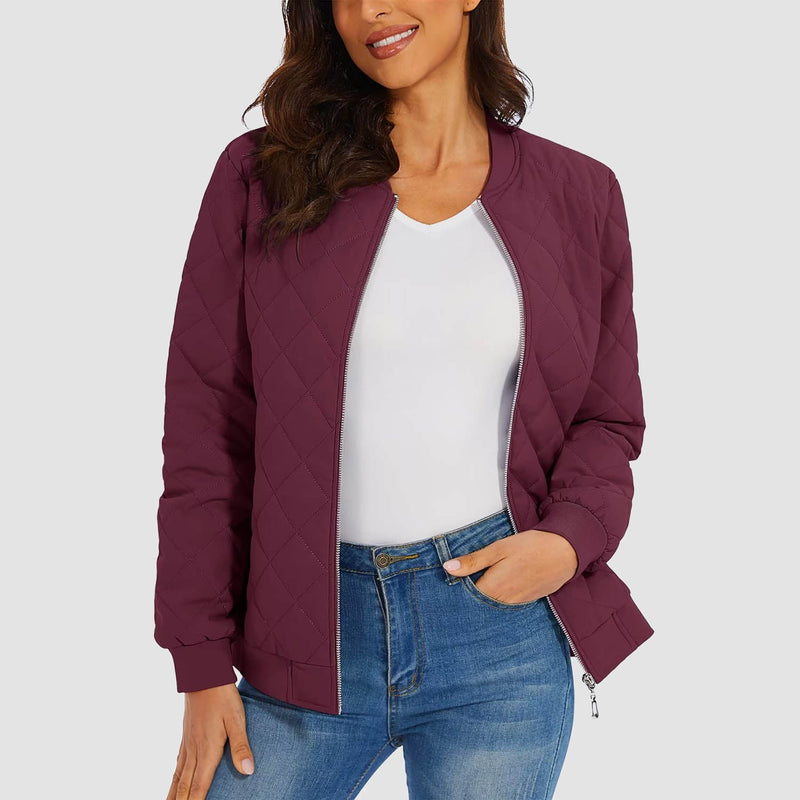 Women's Quilted Bomber Jacket with 2 Zip Pockets 12