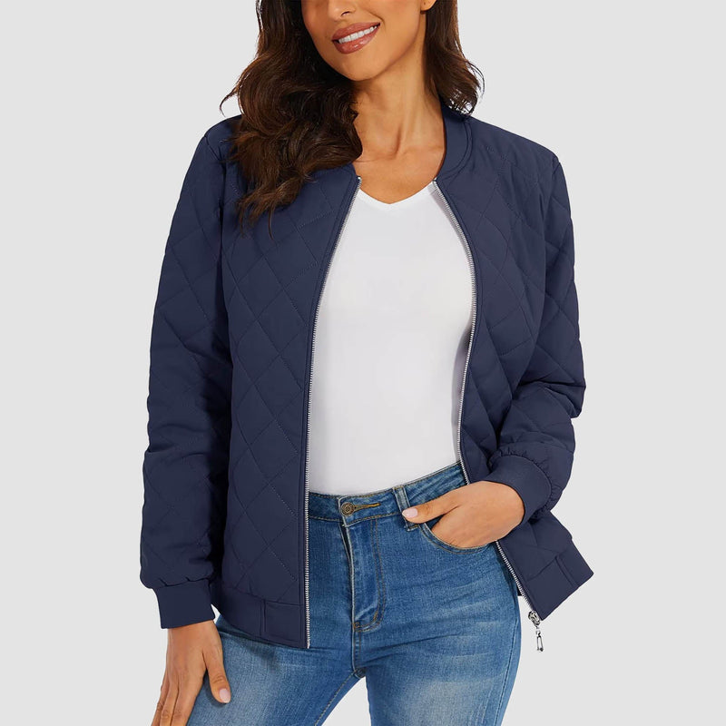 Women's Quilted Bomber Jacket with 2 Zip Pockets 13