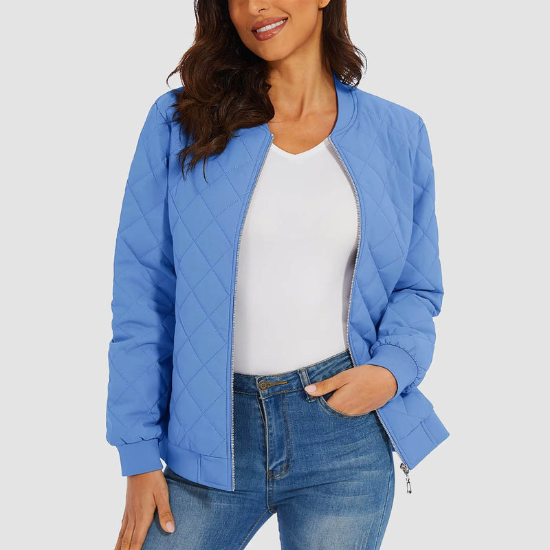 Women's Quilted Bomber Jacket with 2 Zip Pockets 18