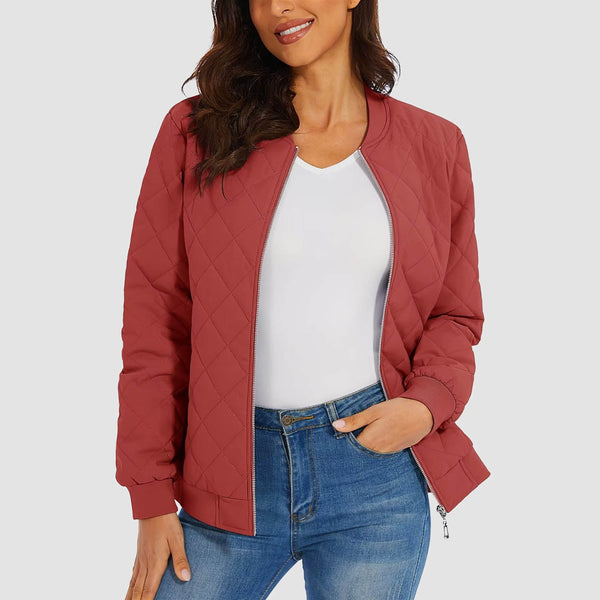 Women's Quilted Bomber Jacket with 2 Zip Pockets 1
