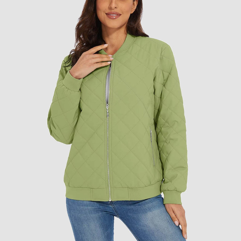 Women's Quilted Bomber Jacket with 2 Zip Pockets 3