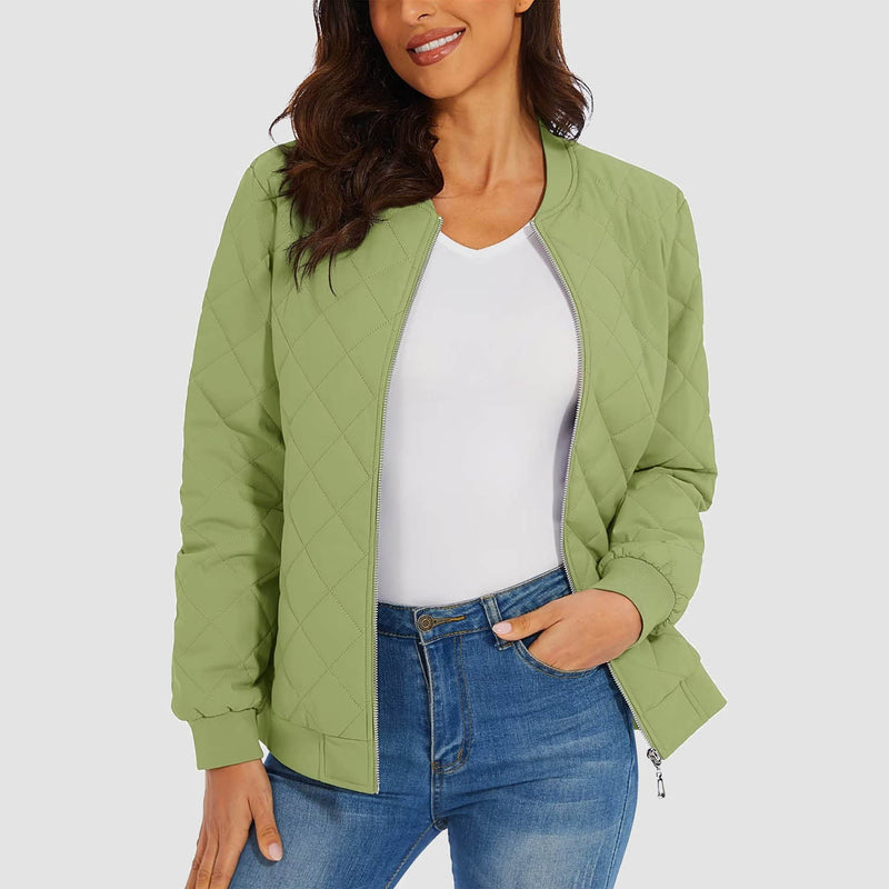 Women's Quilted Bomber Jacket with 2 Zip Pockets 4