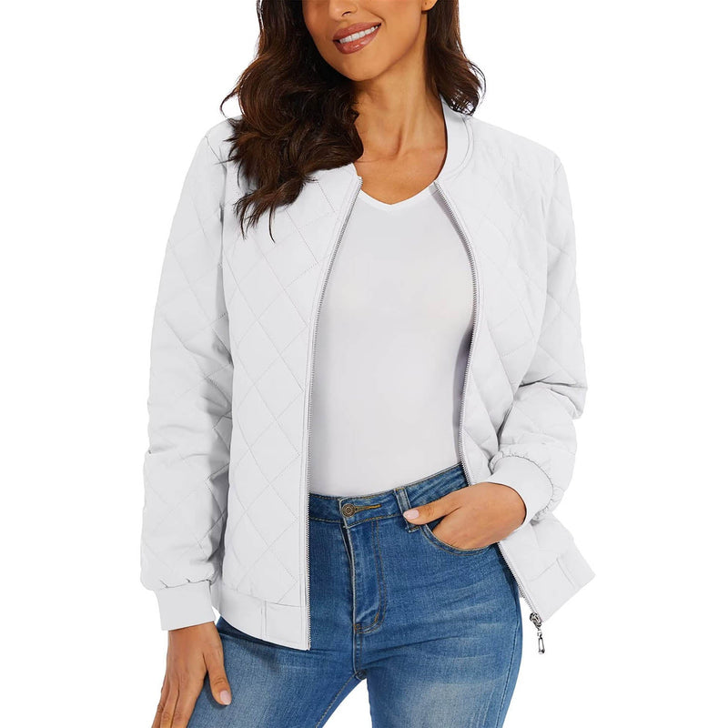 Women's Quilted Bomber Jacket with 2 Zip Pockets 6