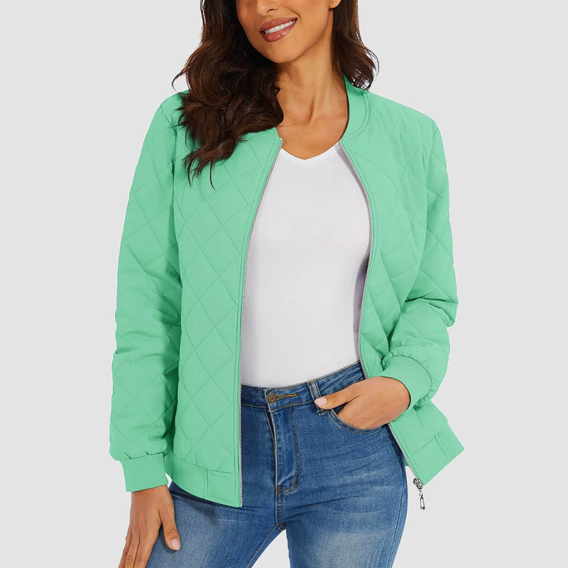 Women's Quilted Bomber Jacket with 2 Zip Pockets 7