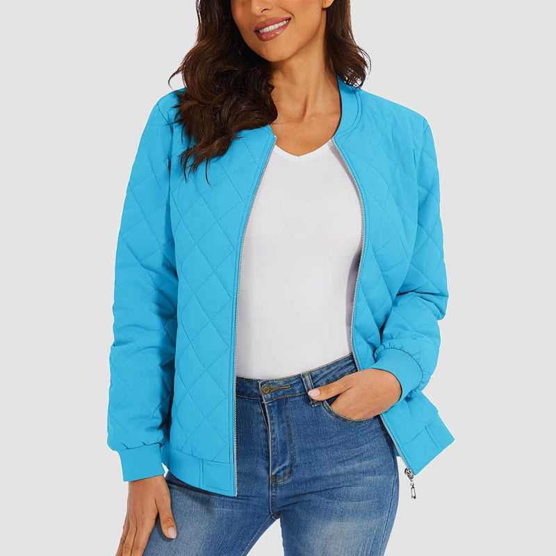 Women's Quilted Bomber Jacket with 2 Zip Pockets 8