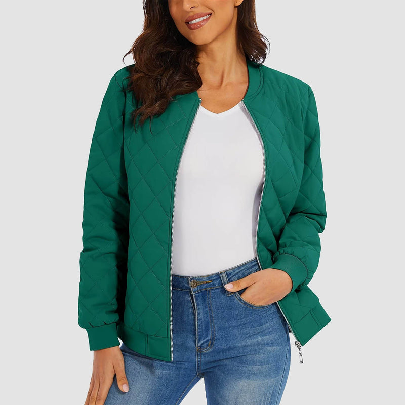 Women's Quilted Bomber Jacket with 2 Zip Pockets 9
