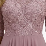 Women's High-Waist Midi Dress – Round Neck, Short Sleeves & Rear Zipper