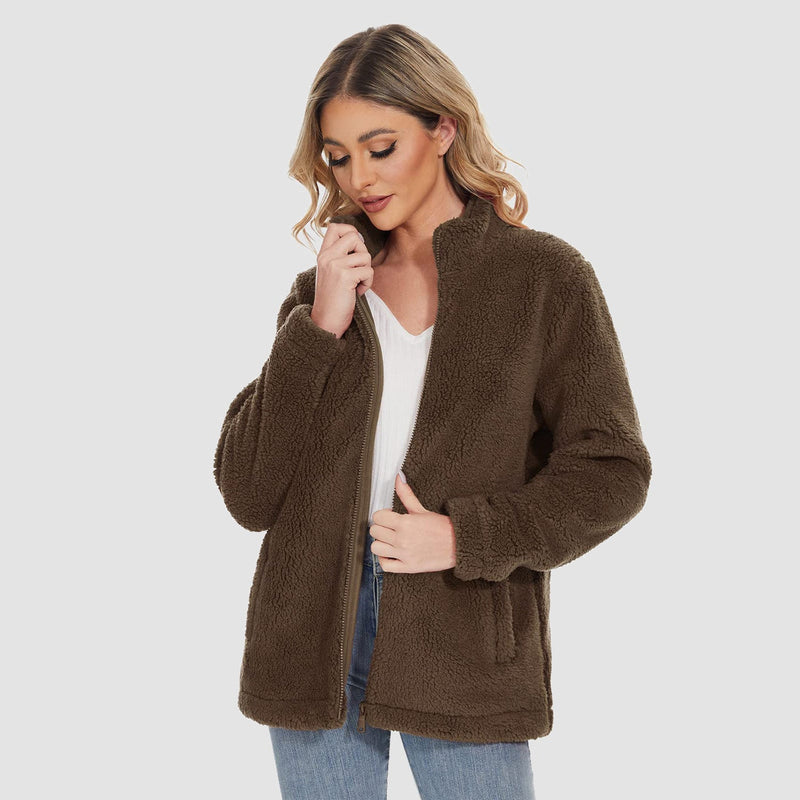 Women's Sherpa Jacket - Full Zip, Zip Pockets & Warm 4