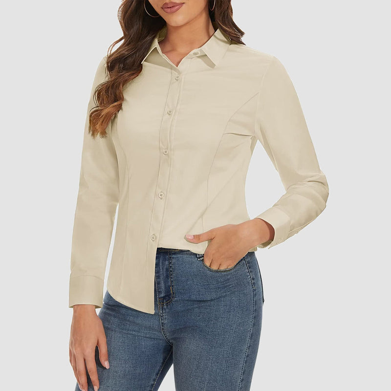 Women's Slim Fit Button-Down Long Sleeve Wrinkle-Free Shirt 2