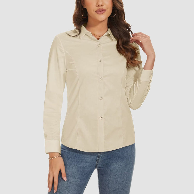 Women's Slim Fit Button-Down Long Sleeve Wrinkle-Free Shirt 3
