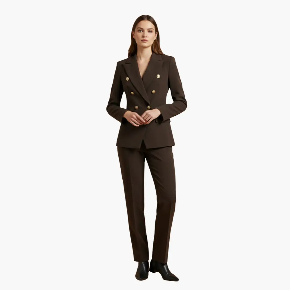 Women's Two-Piece Suit Set – Blazer, Slim Pants & Notched Lapel Collar