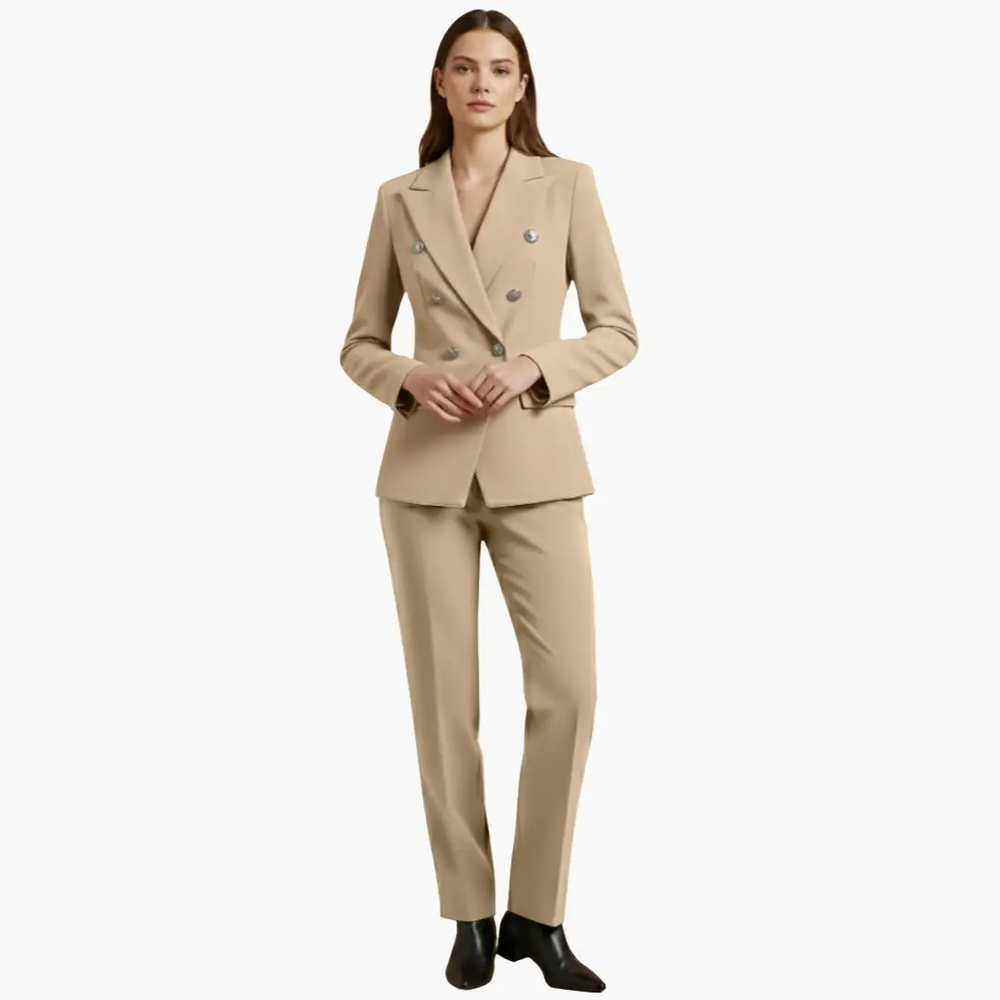Women's Two-Piece Suit Set – Blazer, Slim Pants & Notched Lapel Collar