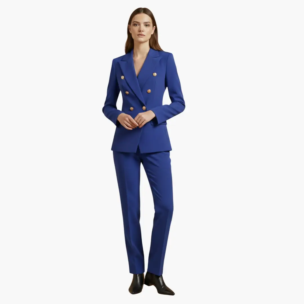 Women's Two-Piece Suit Set – Blazer, Slim Pants & Notched Lapel Collar