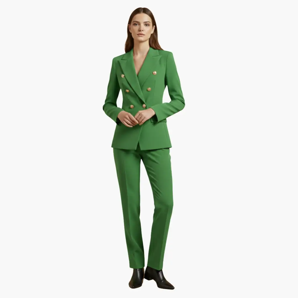 Women's Two-Piece Suit Set – Blazer, Slim Pants & Notched Lapel Collar