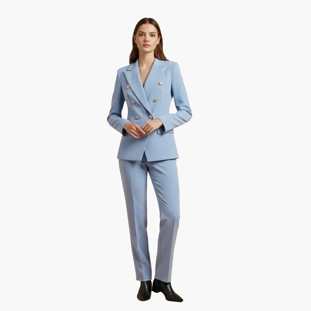 Women's Two-Piece Suit Set – Blazer, Slim Pants & Notched Lapel Collar