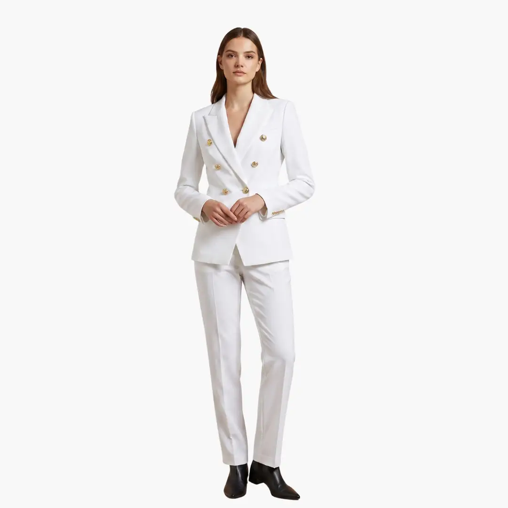 Women's Two-Piece Suit Set – Blazer, Slim Pants & Notched Lapel Collar