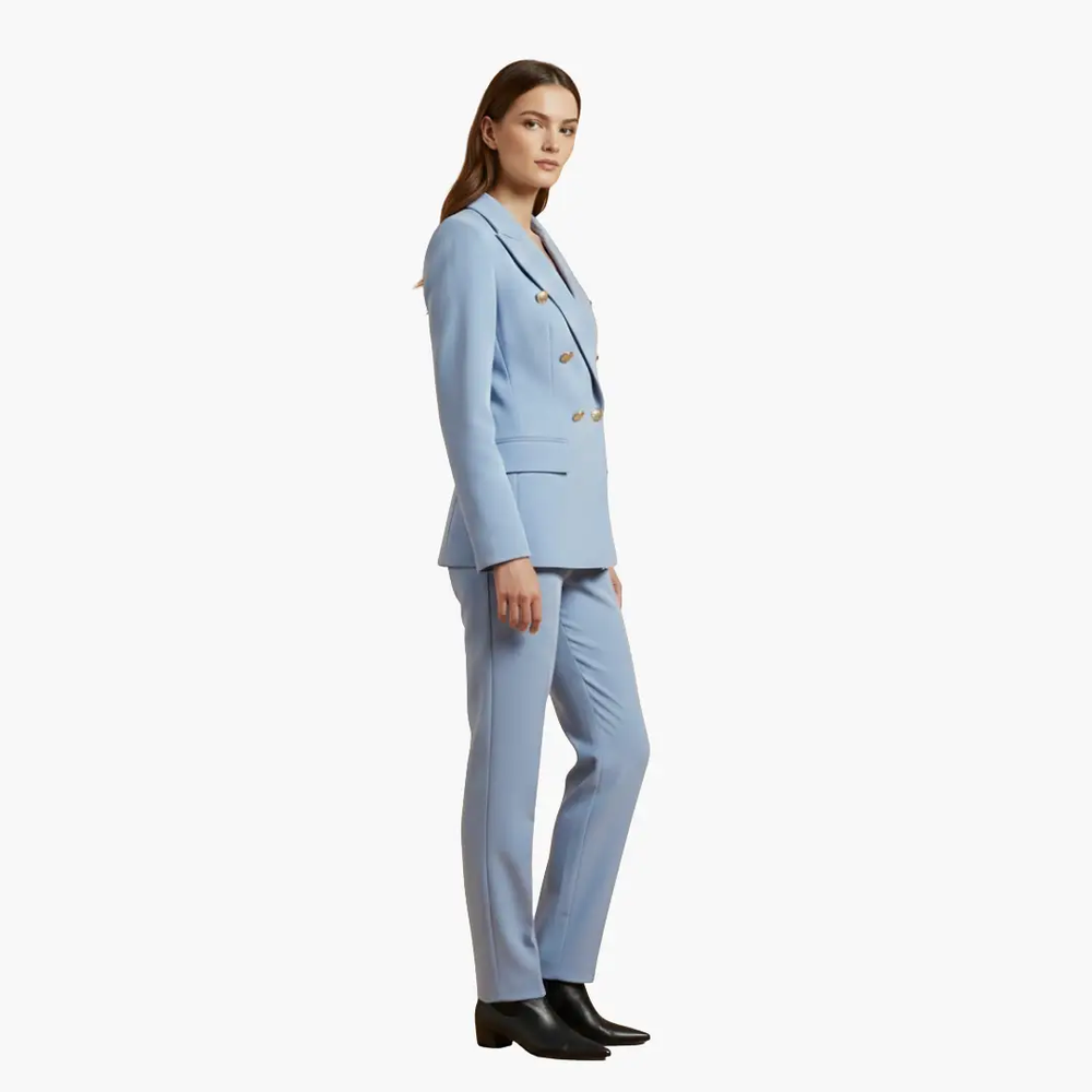 Women's Two-Piece Suit Set – Blazer, Slim Pants & Notched Lapel Collar