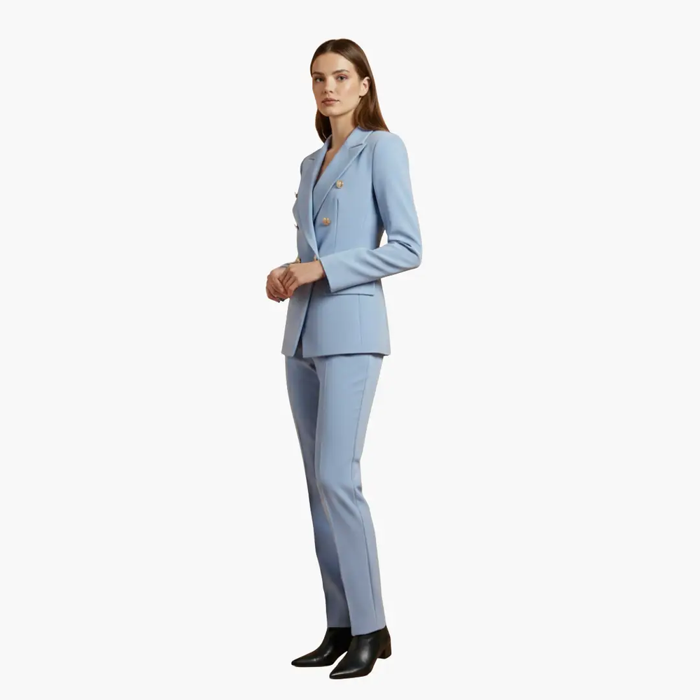 Women's Two-Piece Suit Set – Blazer, Slim Pants & Notched Lapel Collar