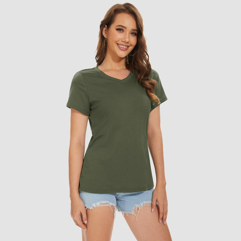 Women's V-Neck T-Shirt Quick Dry Cotton Basic Top 0