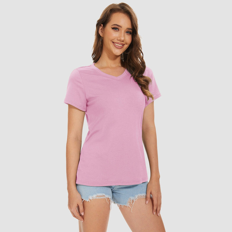 Women's V-Neck T-Shirt Quick Dry Cotton Basic Top 11